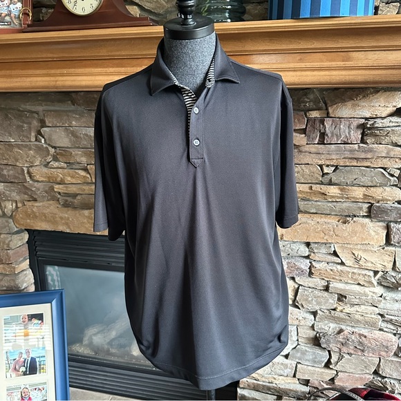 FOOTJOY Golf ⛳️ Men’s Black w Stripe Placket Performance Golf Shirt - Size LARGE - Picture 7 of 14